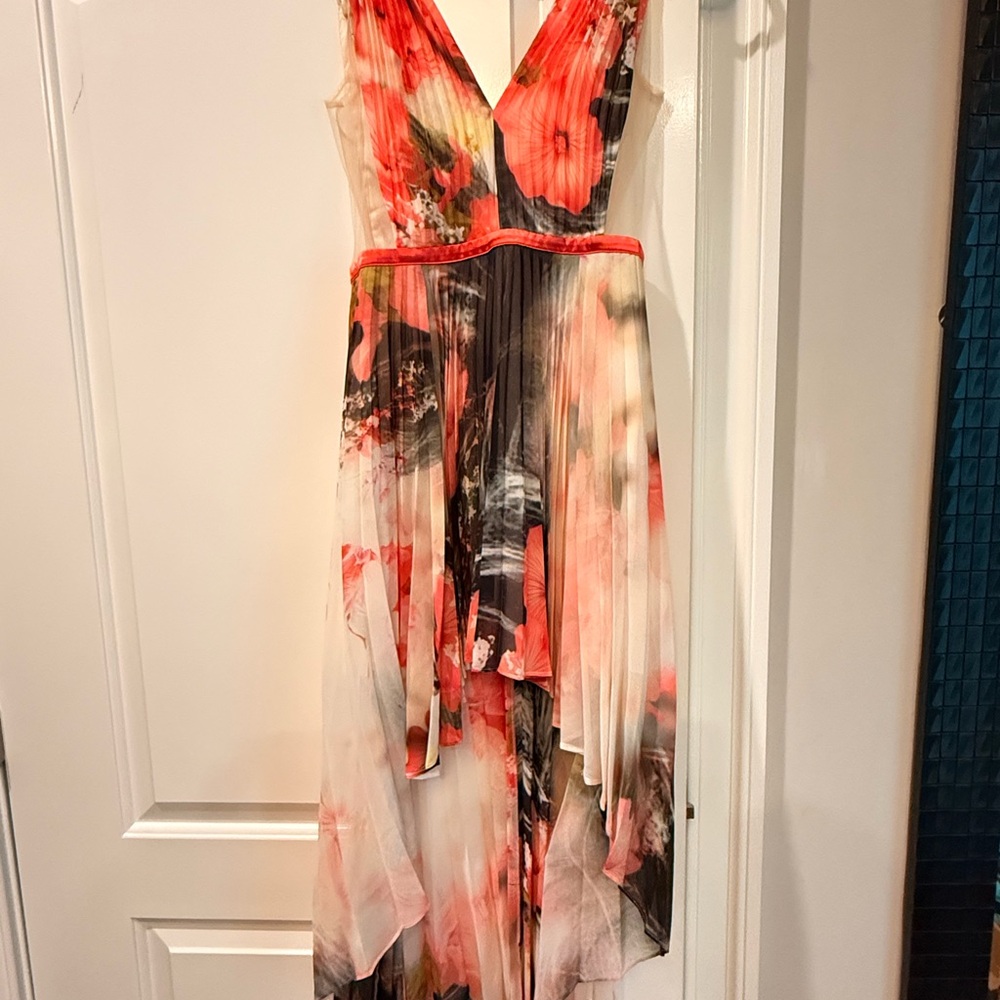 Bebe Pink Asymmetrical Sleeveless V-Neck Dress